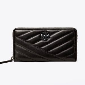 TORY BURCH KIRA CHEVRON POWDER-COATED ZIP CONTINENTAL WALLET